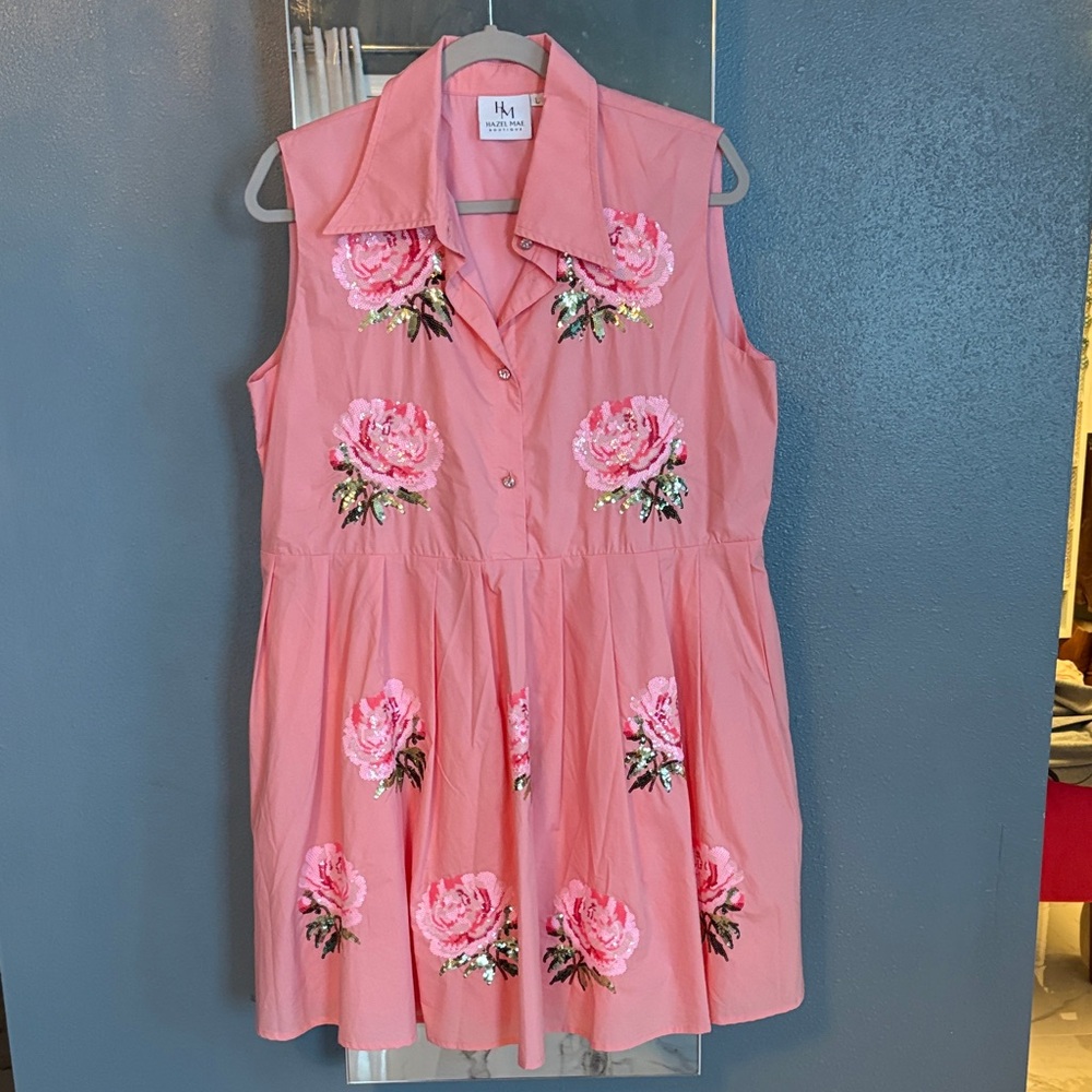 Pink floral peony dress